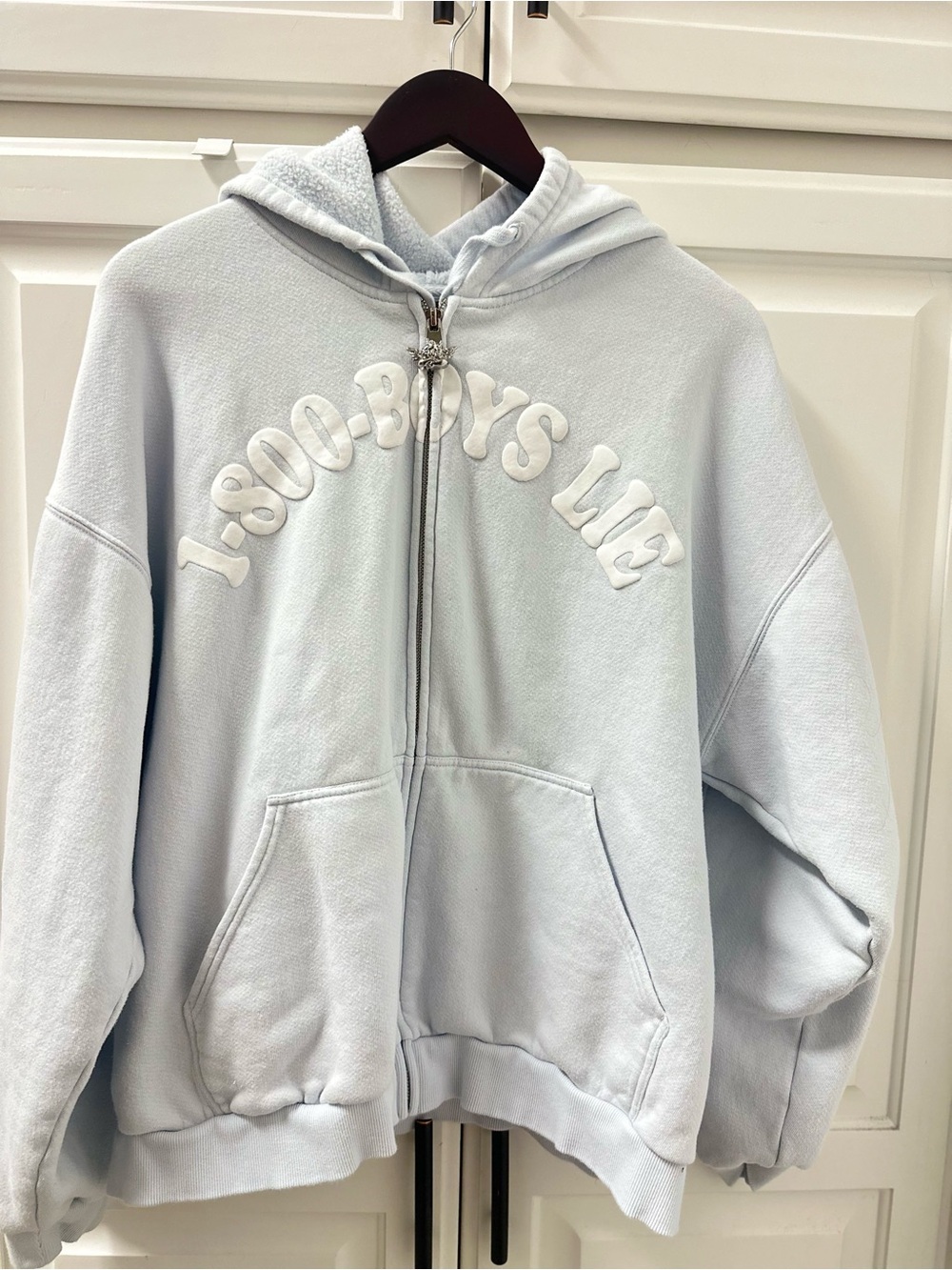 Boys Lie Light Blue Zip-Up Hoodie with Raised Logo